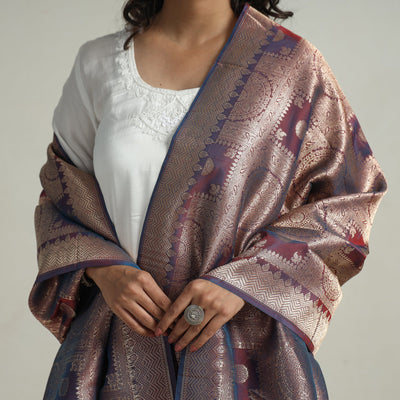 Brown - Banarasi Handloom Katan Silk Zari Buti Dupatta with Tassels 58