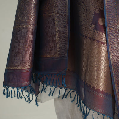Brown - Banarasi Handloom Katan Silk Zari Buti Dupatta with Tassels 58