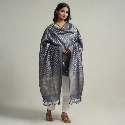 Blue - Banarasi Handloom Katan Silk Zari Buti Dupatta with Tassels 59