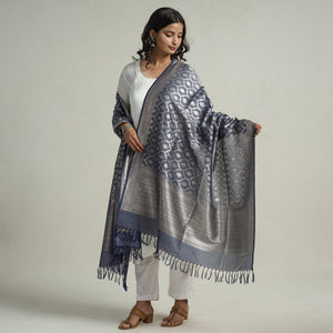 Blue - Banarasi Handloom Katan Silk Zari Buti Dupatta with Tassels 59
