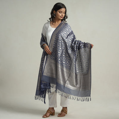 Blue - Banarasi Handloom Katan Silk Zari Buti Dupatta with Tassels 59