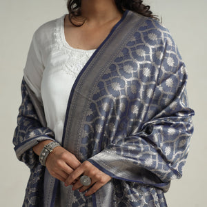 Blue - Banarasi Handloom Katan Silk Zari Buti Dupatta with Tassels 59
