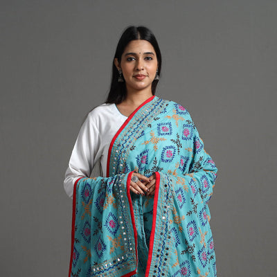 Blue - Georgette Chapawork Embroidery Phulkari Dupatta 165