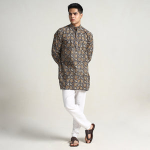 Black - Bagru Block Printed Cotton Men Short Kurta 12