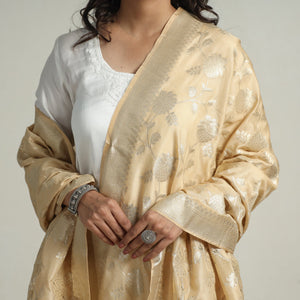Beige - Banarasi Semi Silk Zari Jaal Dupatta with Tassels 77