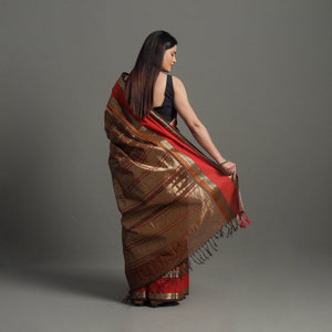 Brown - Handloom Cotton Zari Border Kanchipuram Saree 23