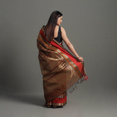 Brown - Handloom Cotton Zari Border Kanchipuram Saree 23
