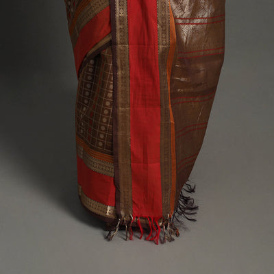 Brown - Handloom Cotton Zari Border Kanchipuram Saree 23