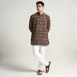 Black - Bagru Block Printed Cotton Men Short Kurta 03