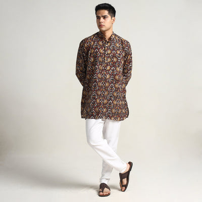 Black - Bagru Block Printed Cotton Men Short Kurta 03