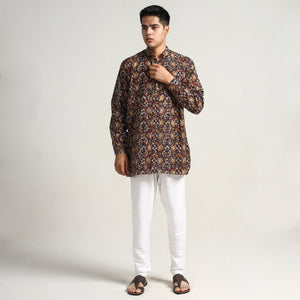 Black - Bagru Block Printed Cotton Men Short Kurta 03