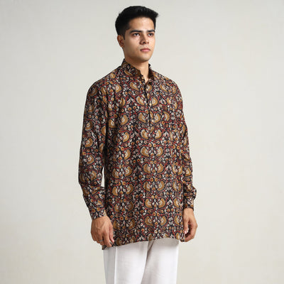 Black - Bagru Block Printed Cotton Men Short Kurta 03