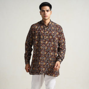 Black - Bagru Block Printed Cotton Men Short Kurta 03