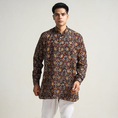 Black - Bagru Block Printed Cotton Men Short Kurta 03