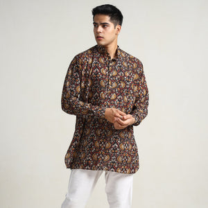 Black - Bagru Block Printed Cotton Men Short Kurta 03