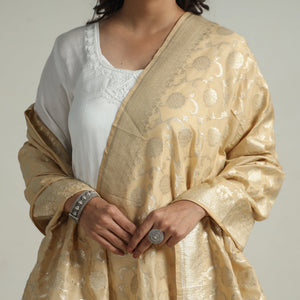 Beige - Banarasi Semi Silk Zari Jaal Dupatta with Tassels 81