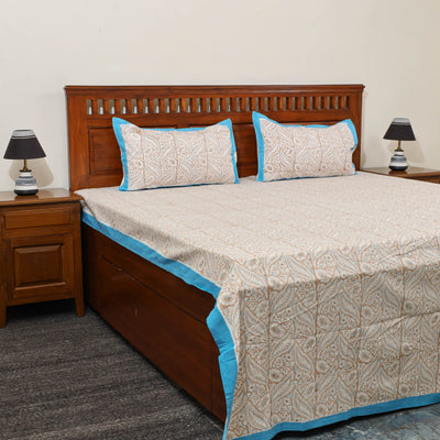 Beige - Pure Cotton Double Sanganeri Print Bed Sheet 09