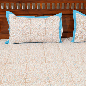 Beige - Pure Cotton Double Sanganeri Print Bed Sheet 09