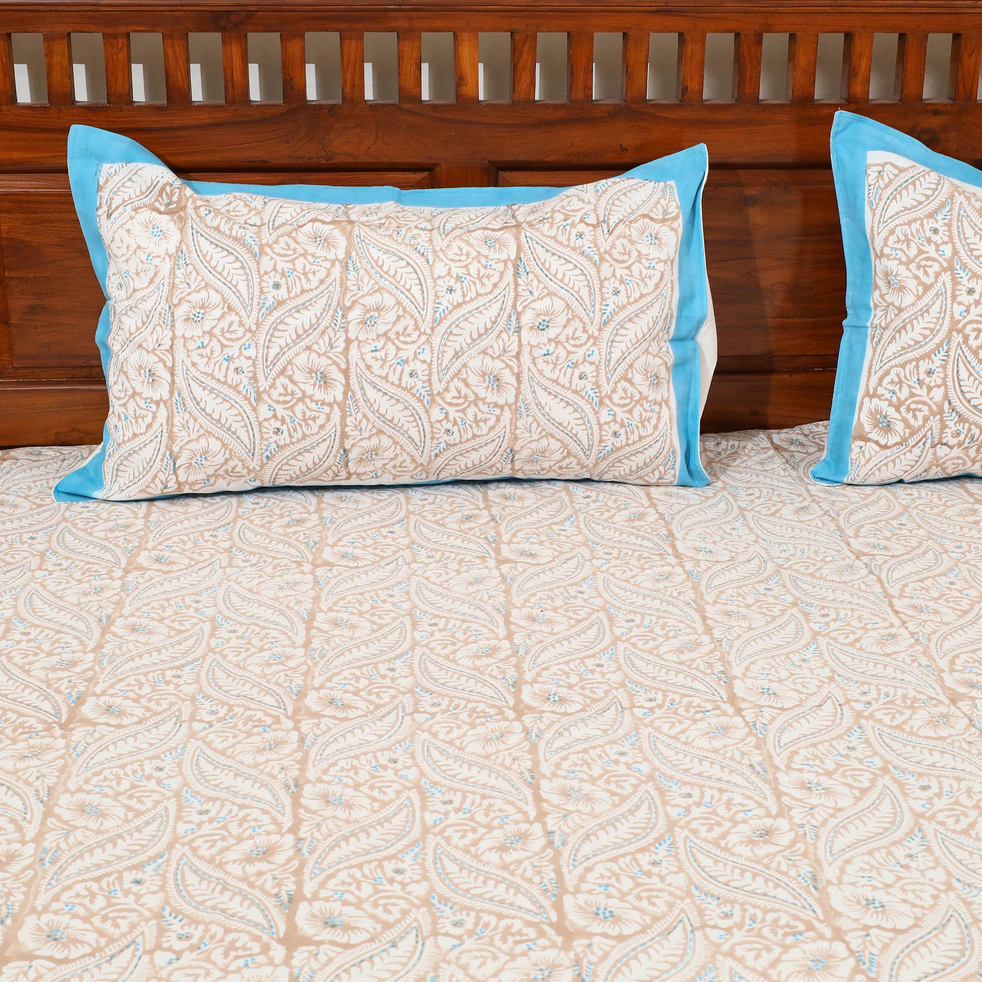 Beige - Pure Cotton Double Sanganeri Print Bed Sheet 09