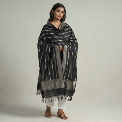Black - Semi Silk Zari Jaal Banarasi Dupatta 93