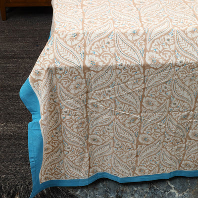 Beige - Pure Cotton Double Sanganeri Print Bed Sheet 09