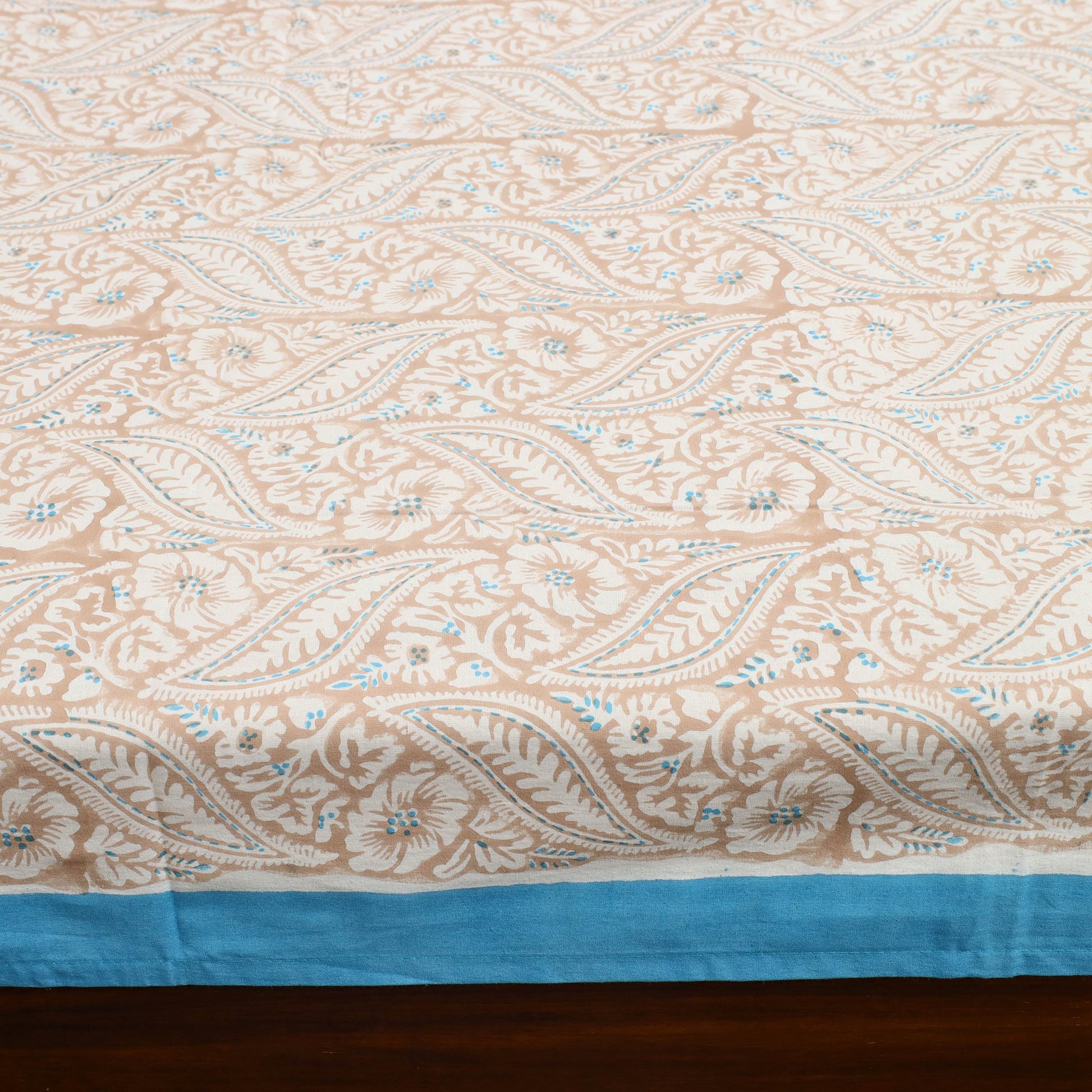 Beige - Pure Cotton Double Sanganeri Print Bed Sheet 09