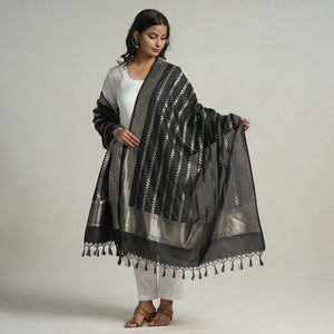 Black - Semi Silk Zari Jaal Banarasi Dupatta 93