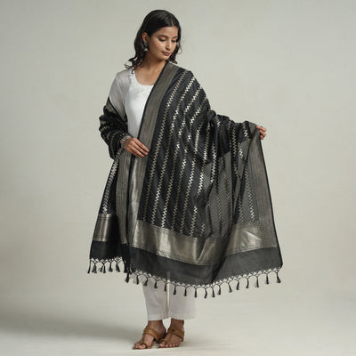 Black - Semi Silk Zari Jaal Banarasi Dupatta 93