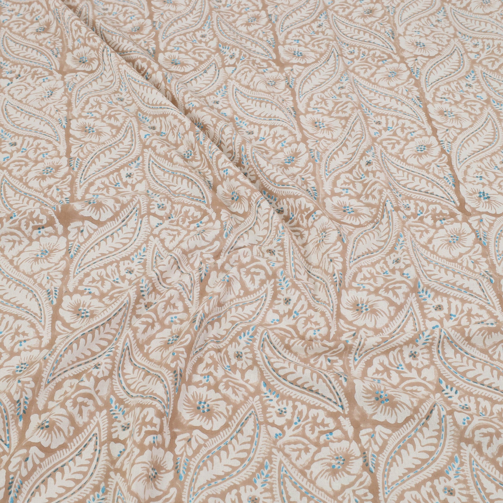 Beige - Pure Cotton Double Sanganeri Print Bed Sheet 09