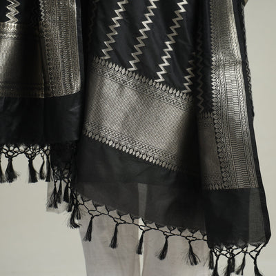 Black - Semi Silk Zari Jaal Banarasi Dupatta 93