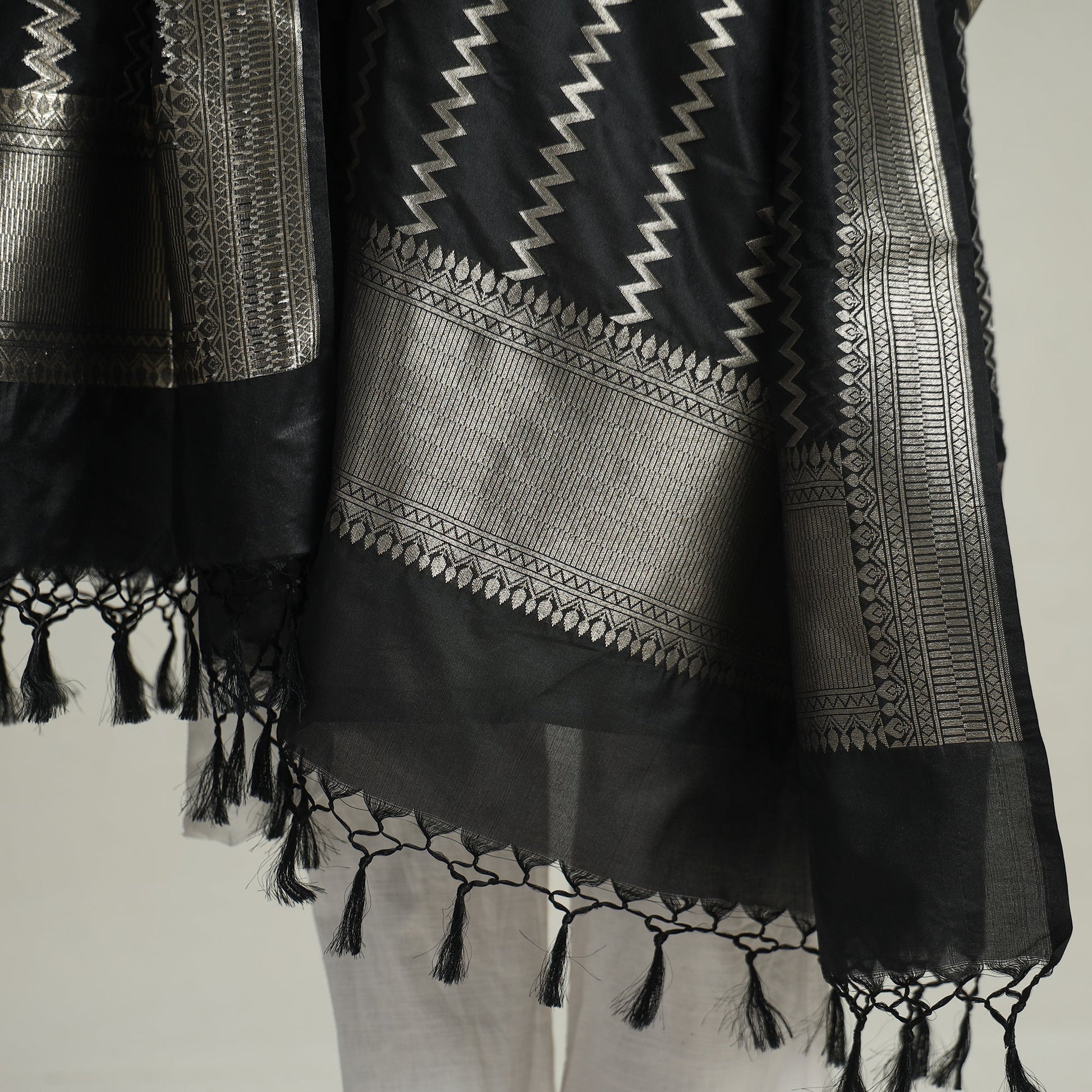 Black - Semi Silk Zari Jaal Banarasi Dupatta 93