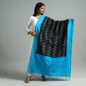 Black - Pochampally Ikat Weave Cotton Handloom Dupatta 12