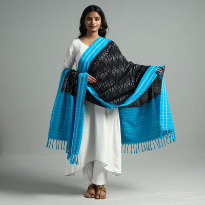 Black - Pochampally Ikat Weave Cotton Handloom Dupatta 12