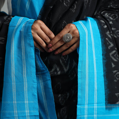 Black - Pochampally Ikat Weave Cotton Handloom Dupatta 12