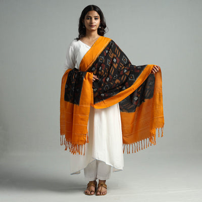 Black - Pochampally Ikat Weave Cotton Handloom Dupatta 13