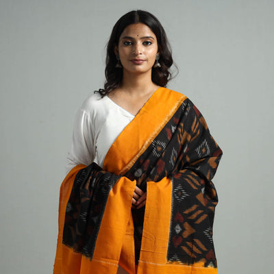 Black - Pochampally Ikat Weave Cotton Handloom Dupatta 13