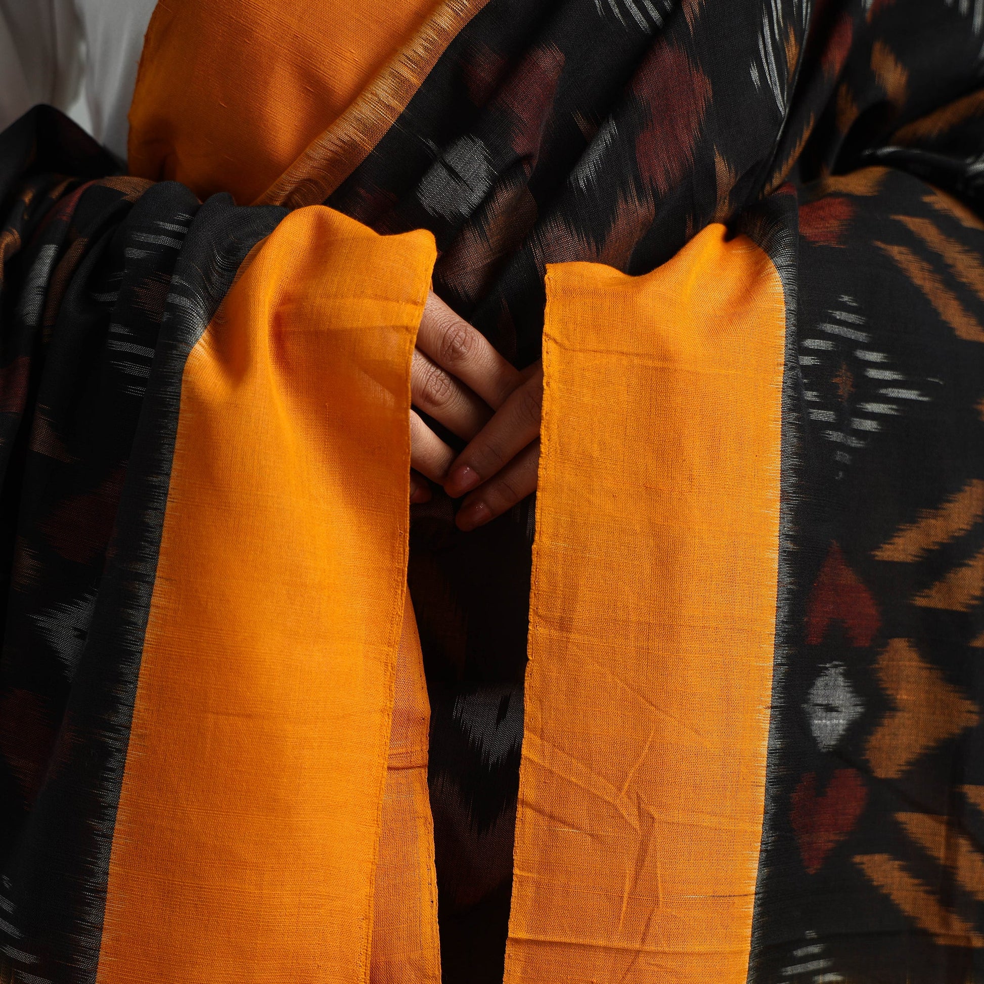 Black - Pochampally Ikat Weave Cotton Handloom Dupatta 13
