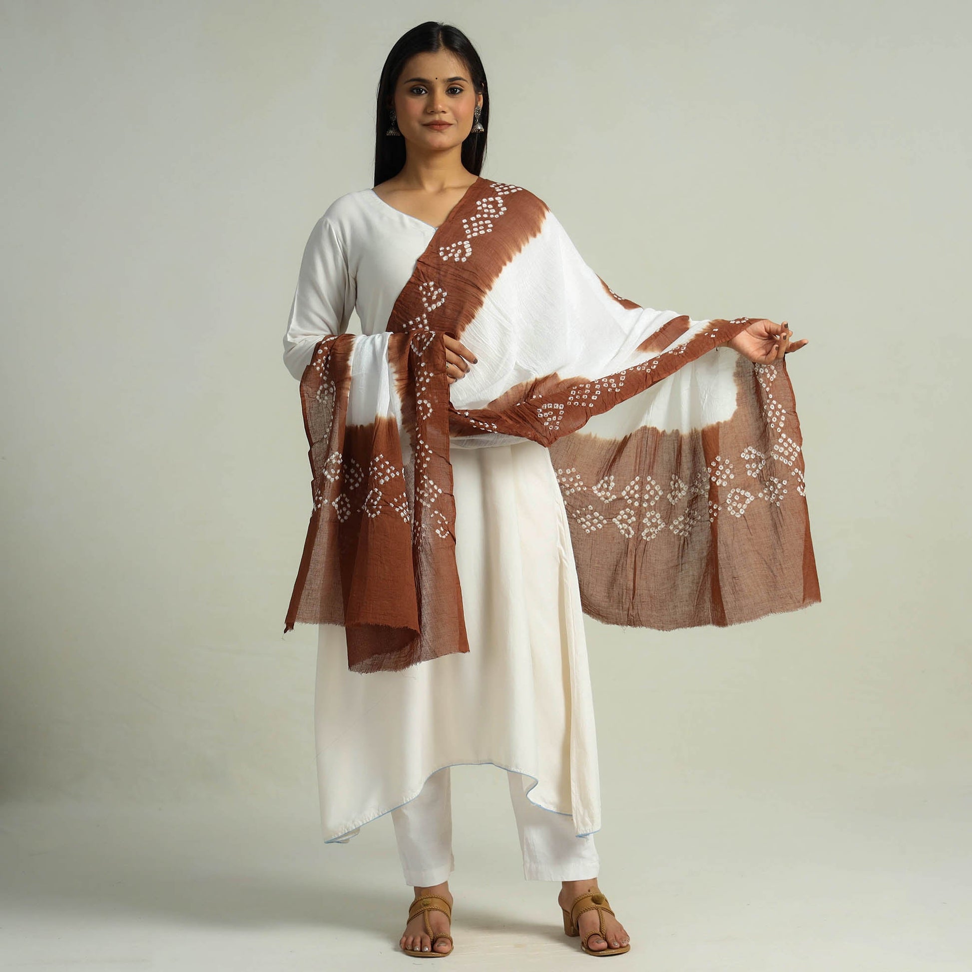 Brown - Kutch Bandhani Tie-Dye Cotton Dupatta 10