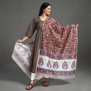 Brown - Handloom Chanderi Silk Sanganeri Print Dupatta 03