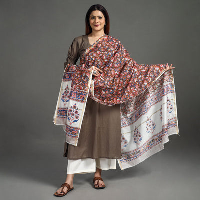 Brown - Handloom Chanderi Silk Sanganeri Print Dupatta 03