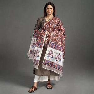 Brown - Handloom Chanderi Silk Sanganeri Print Dupatta 03