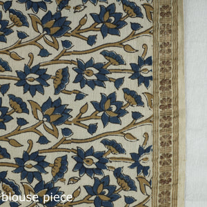 Beige - Natural Dyed Block Print Mul Cotton Ajrakh Saree 01
