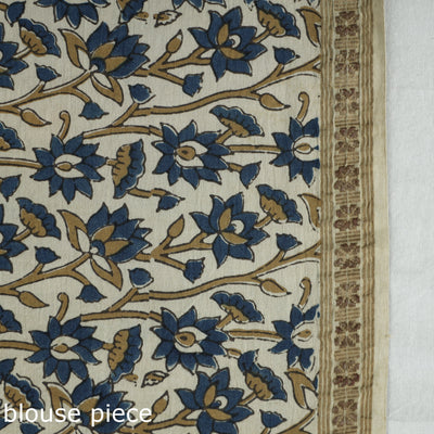 Beige - Natural Dyed Block Print Mul Cotton Ajrakh Saree 01