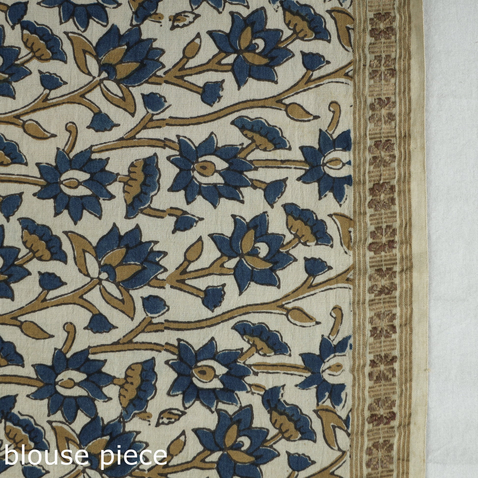 Beige - Natural Dyed Block Print Mul Cotton Ajrakh Saree 01