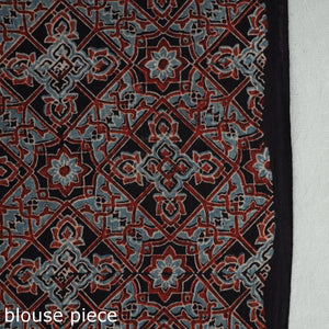 Black - Natural Dyed Block Print Mul Cotton Ajrakh Saree 02
