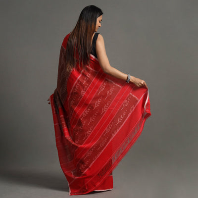 Brown - Pochampally Ikat Weave Handloom Cotton Saree