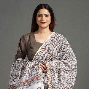 Brown - Handloom Chanderi Silk Sanganeri Print Dupatta 12