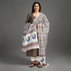 Brown - Handloom Chanderi Silk Sanganeri Print Dupatta 12