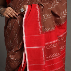 Brown - Pochampally Ikat Weave Handloom Cotton Saree