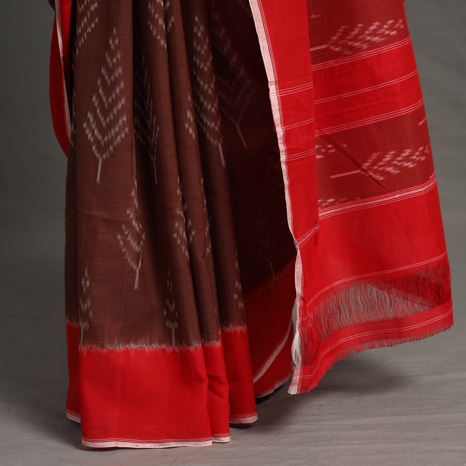 Brown - Pochampally Ikat Weave Handloom Cotton Saree